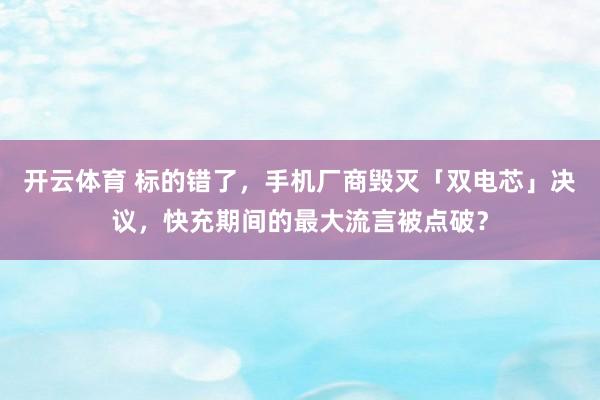 开云体育 标的错了，手机厂商毁灭「双电芯」决议，快充期间的最大流言被点破？