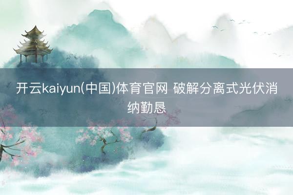 开云kaiyun(中国)体育官网 破解分离式光伏消纳勤恳