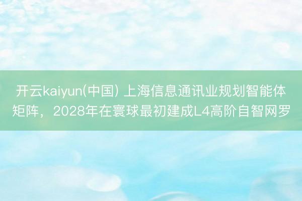 开云kaiyun(中国) 上海信息通讯业规划智能体矩阵，2028年在寰球最初建成L4高阶自智网罗